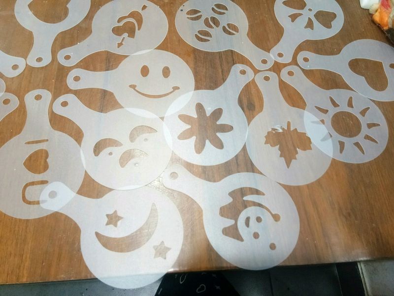 NEWBrand new 16 pcs Coffee Stencils, Transparent C