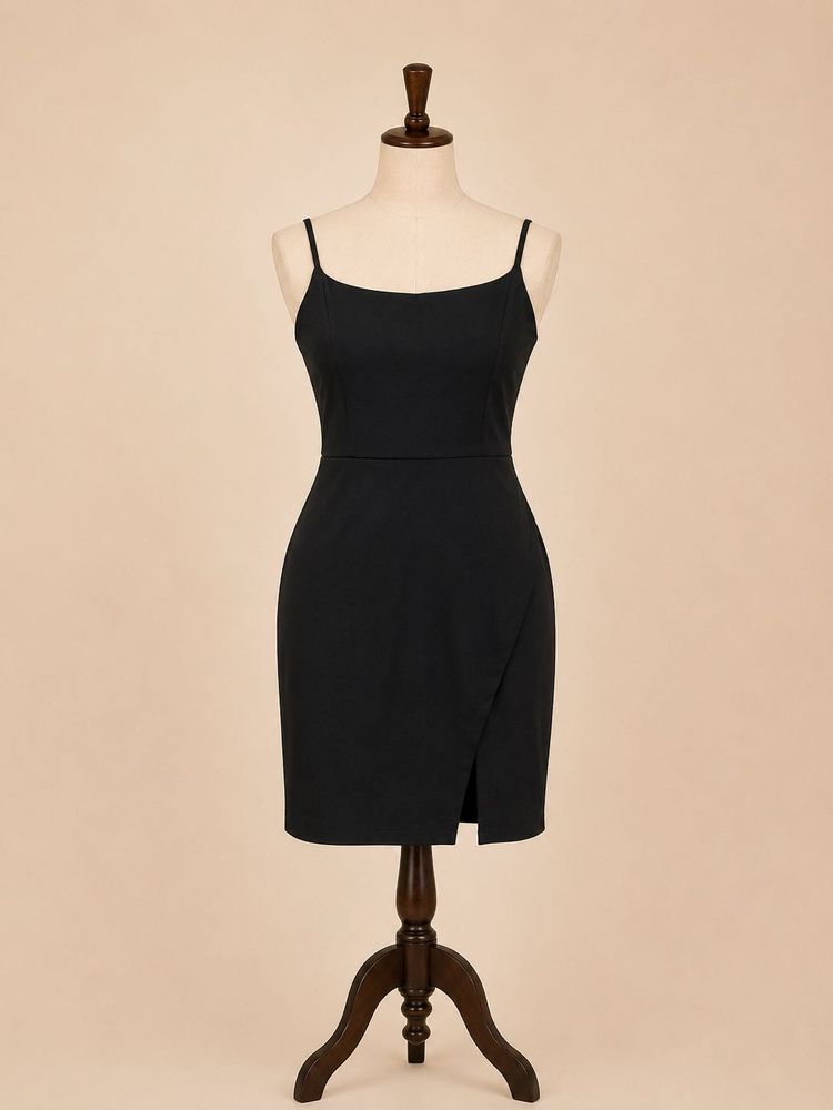 Sleek Black Spaghetti Strap Mini Dress
