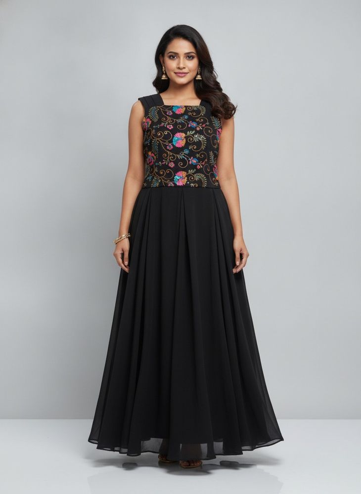 Elegant Embroidered Black Maxi Dress