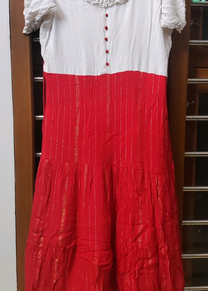 Readymade Puff Sleeve Red And White Top