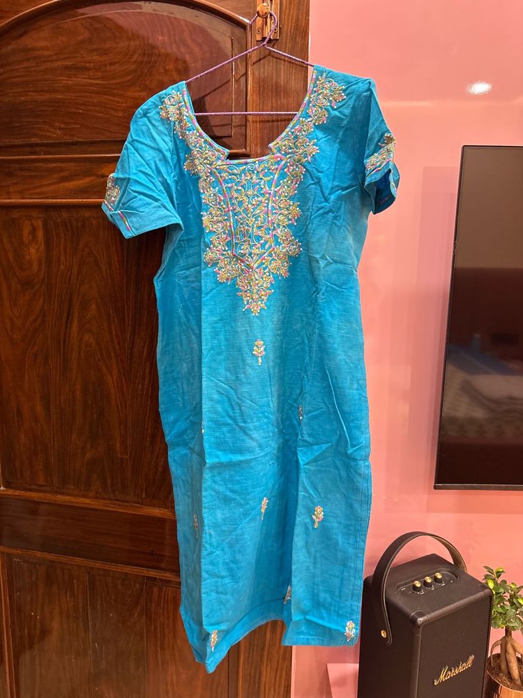 Beautiful Embroidered Blue Kurta with Chunni