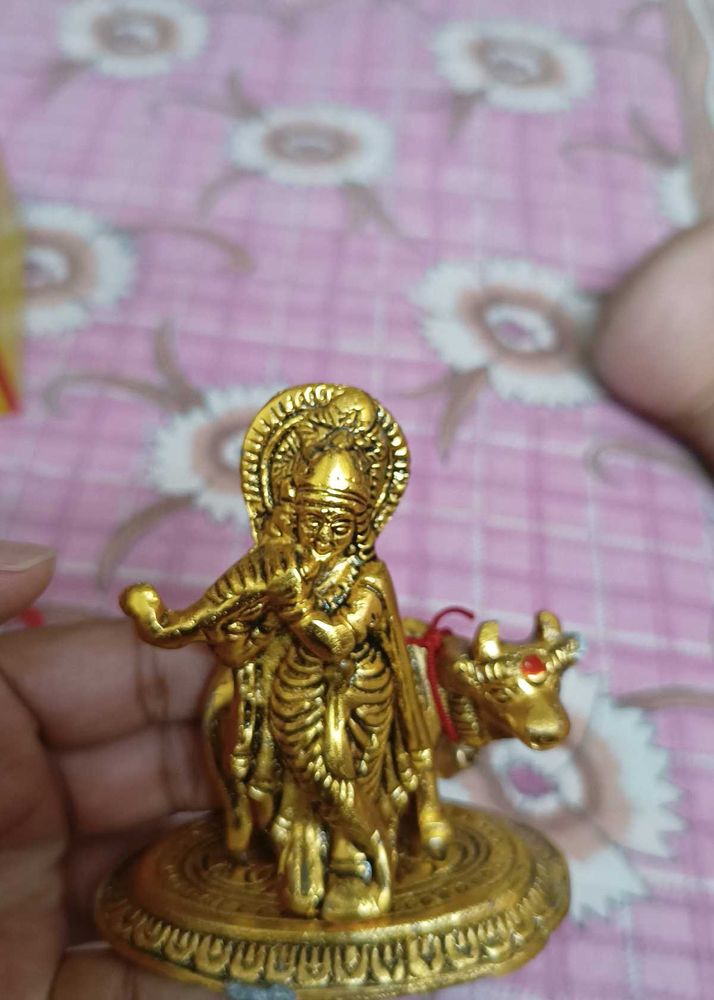 Metal Lord Krishna with Cow Idol