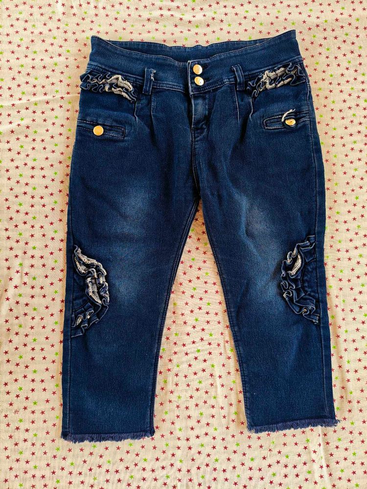 Cute Blue Denim Jeans with Ruffles