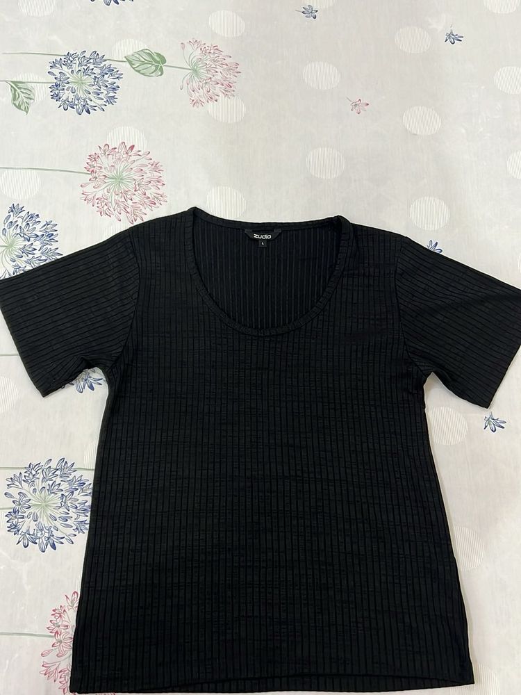 Zudio Black Ribbed T-Shirt