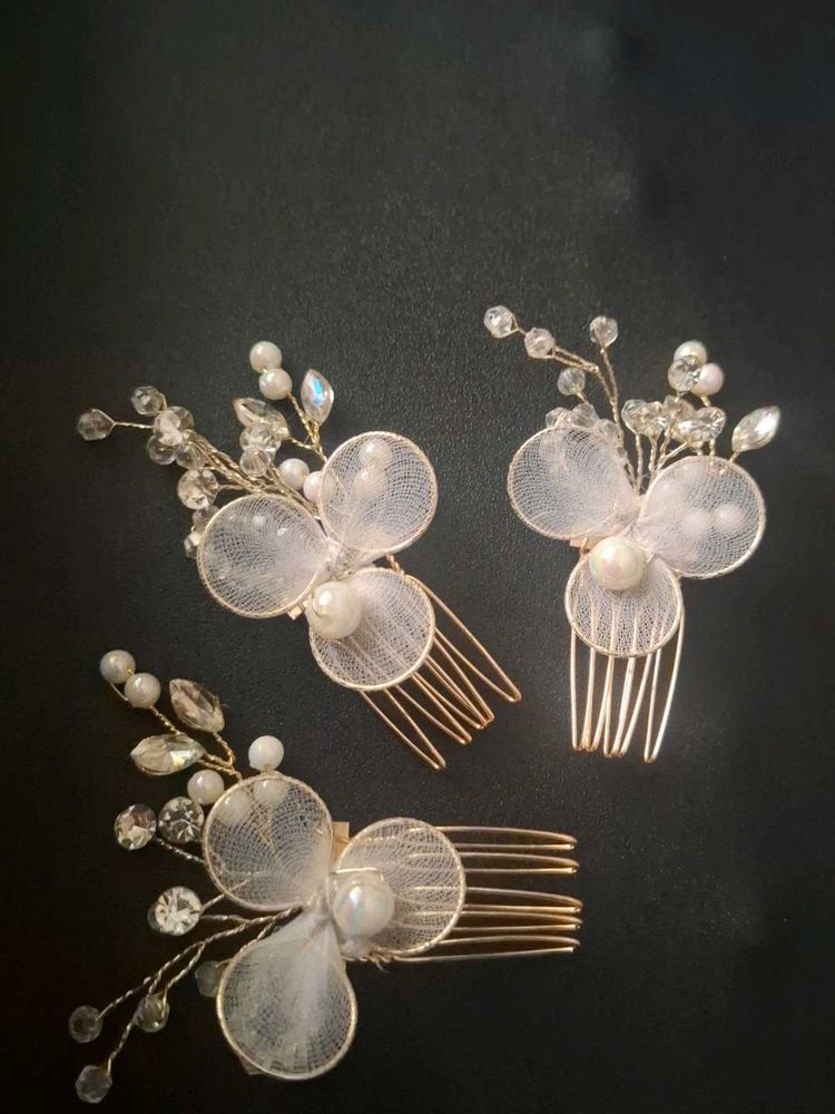 Elegant Pearl &amp; Crystal Hair Combs Set