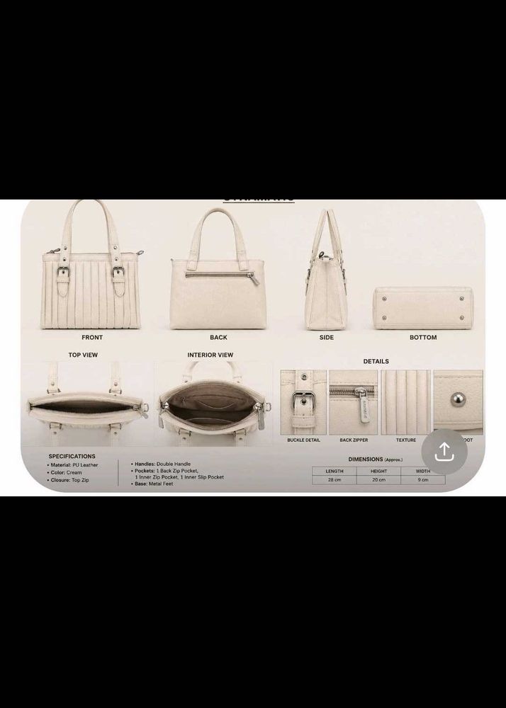 Stylish Cream PU Leather Handbag