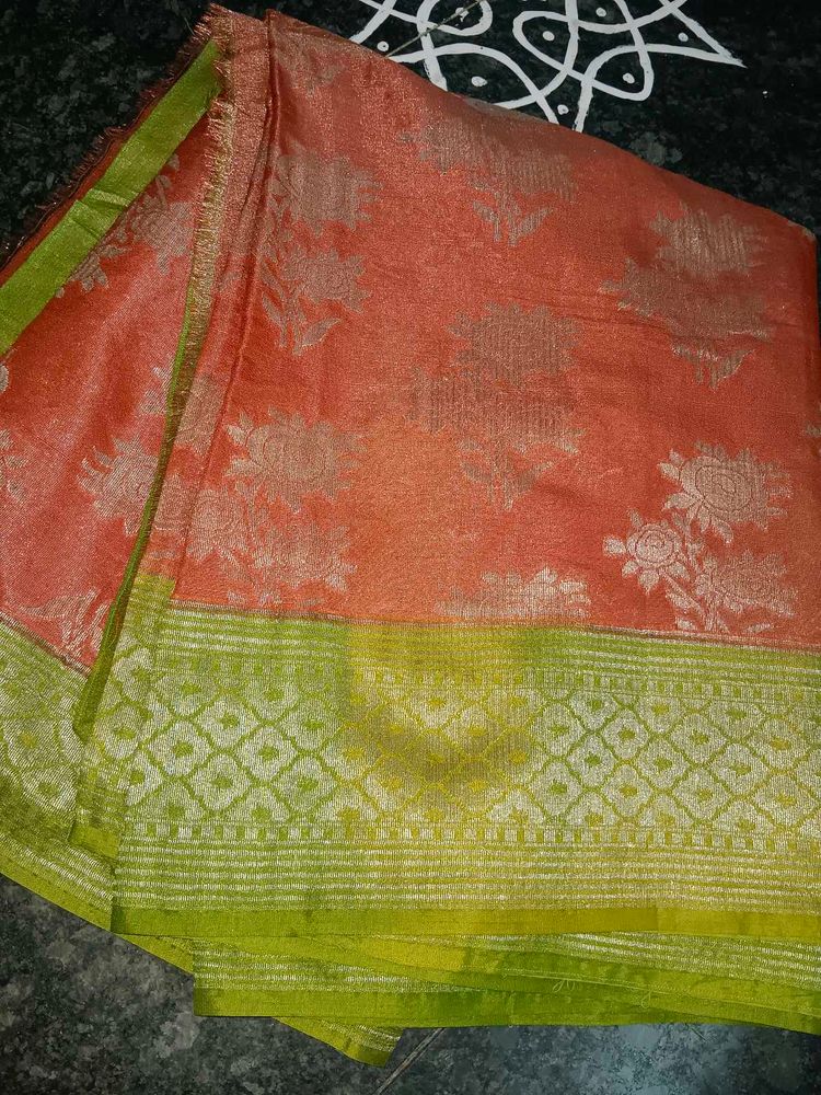 Elegant Orange Saree with Green Border