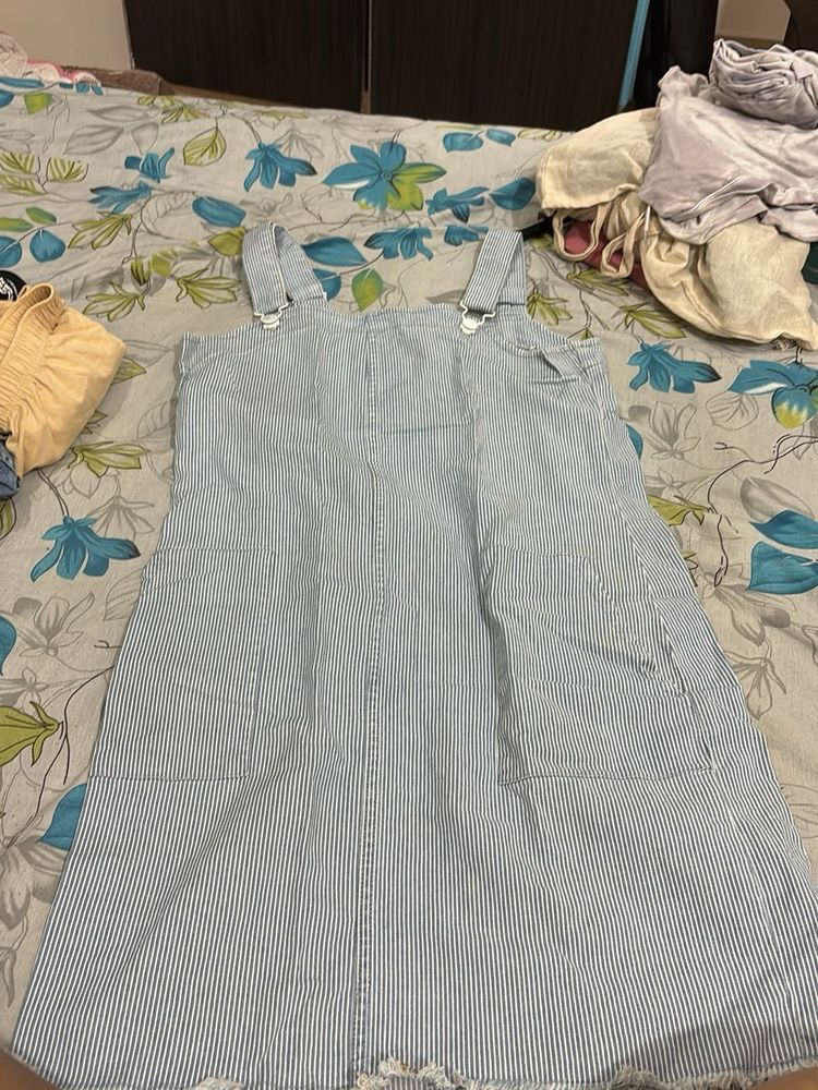 Blue Striped Pinafore Dress