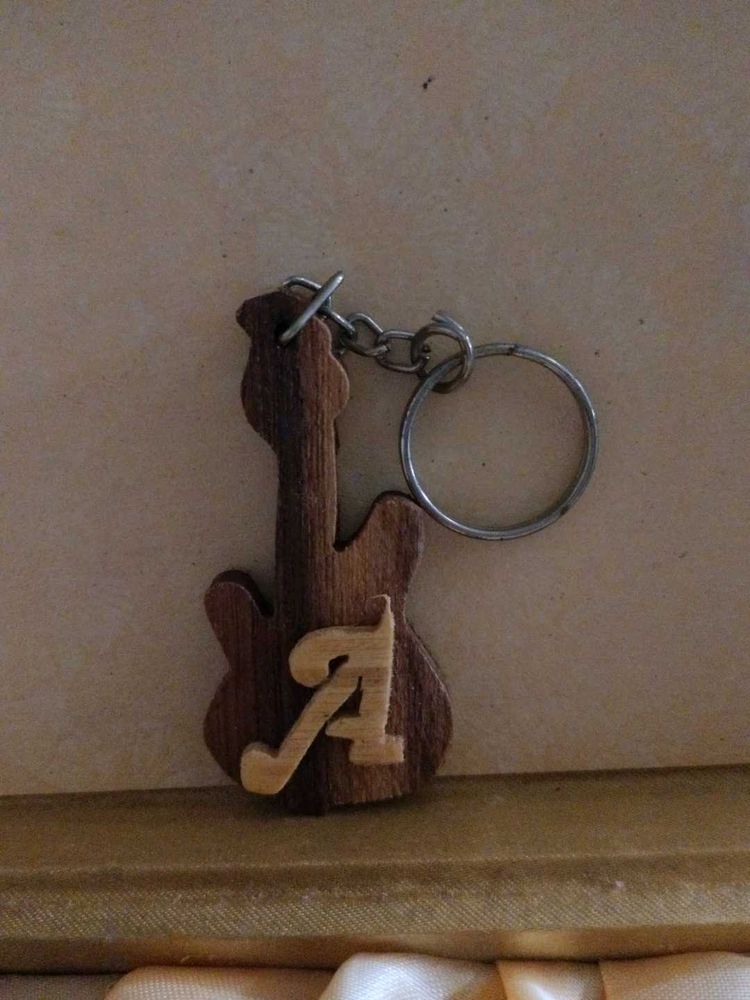 Wooden A letter Guitar Keychain