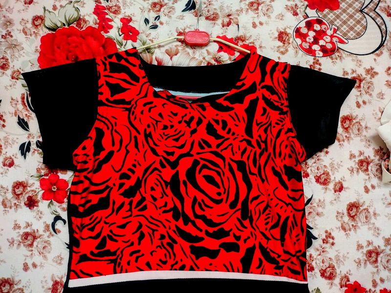 Red &amp; Black Floral Dress/Kurti