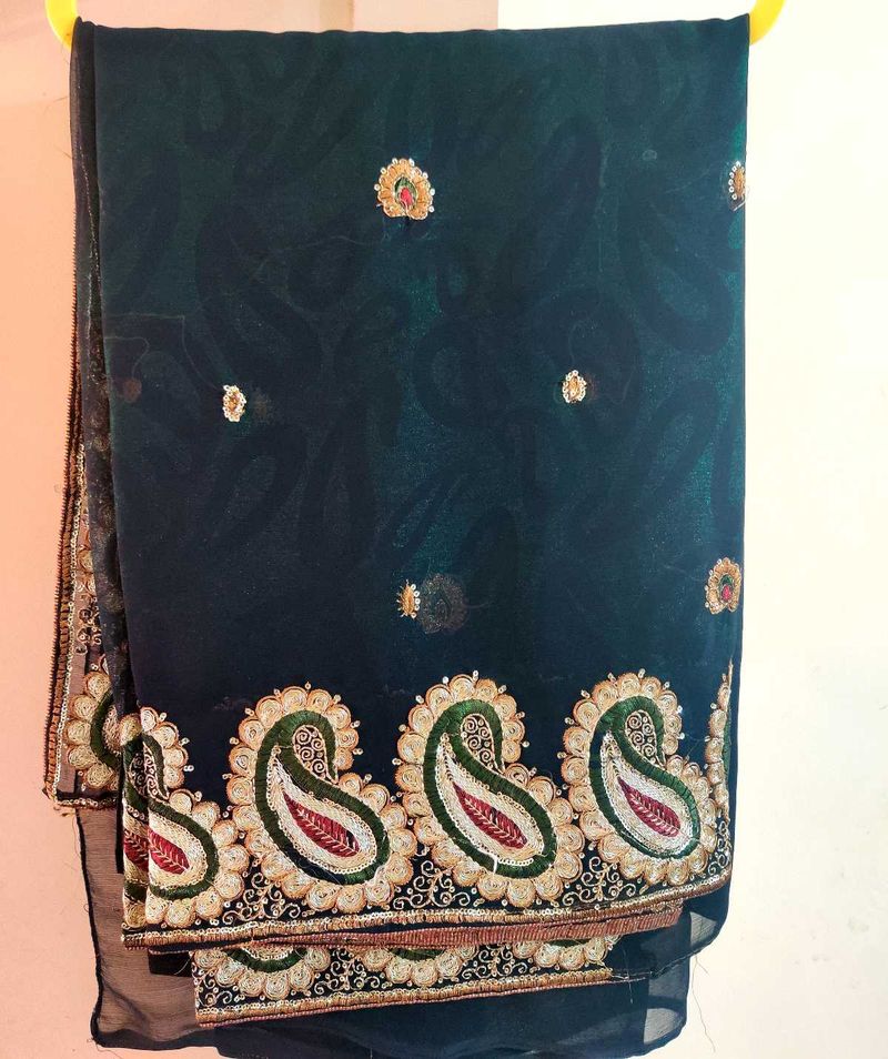 Elegant Dark Green Embroidered Saree blouse 34