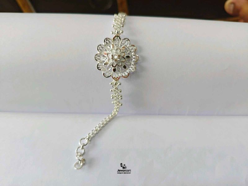 Elegant Pure Silver Flower Rakhi