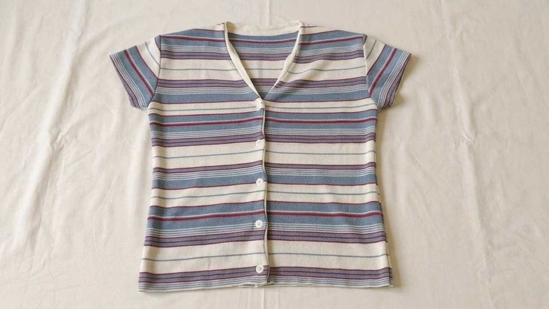 Striped Button-Up Knit Top