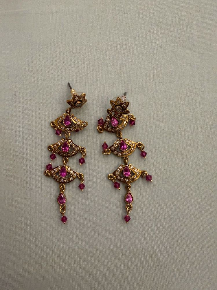 Elegant Pink Stone Dangle Earrings