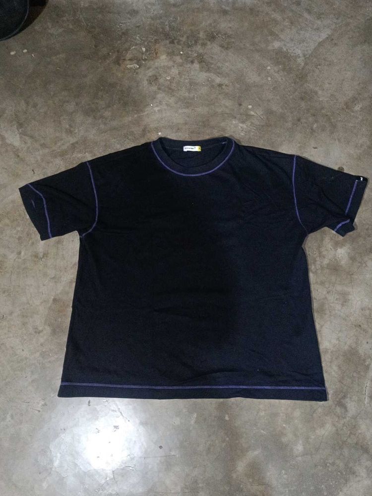 Black T-Shirt with Purple Stitching