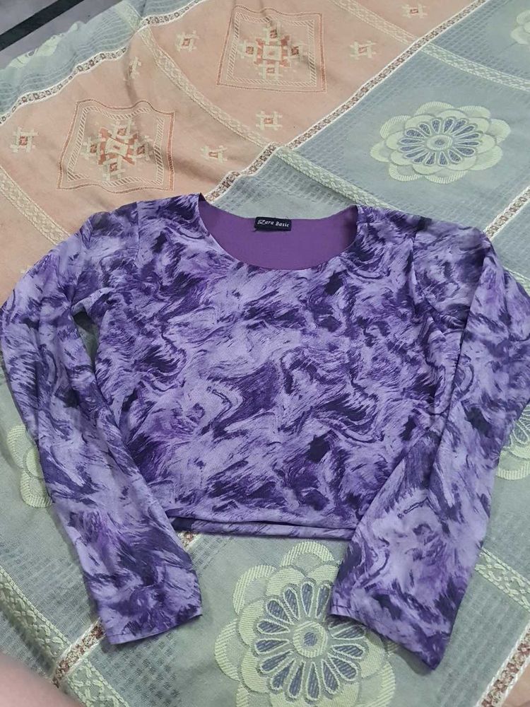 purple MESH Tie-Dye Long Sleeve Top