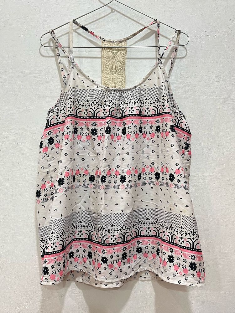 MAX Patterned Tank Top with Lace Detail