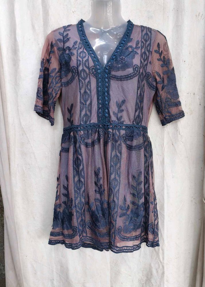 1208. Boho Lace Embroidered Mini Dress romper