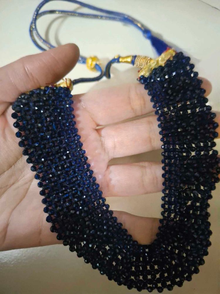 Sparkling Dark Blue Beaded Necklace