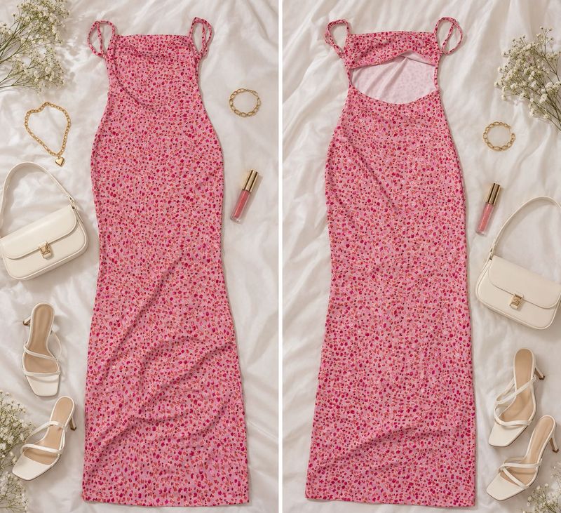 Floral pink long backless dress