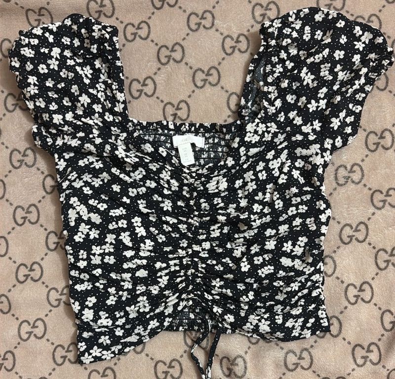 Cute Floral Ruched Crop Top