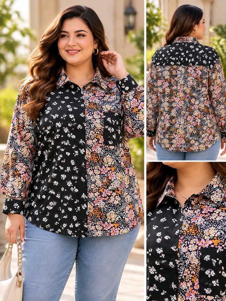 Stylish Floral Print Patchwork Shirt