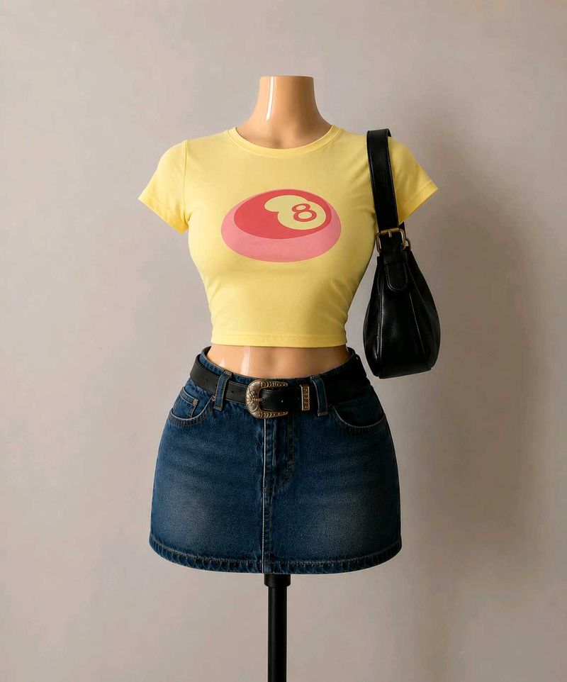 💛 Y2K Yellow Baby Tee 8 Ball Graphic Print 🎱✨