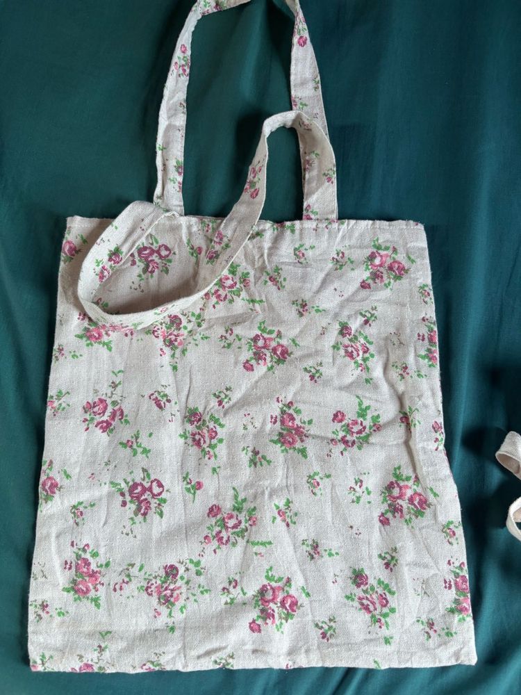 Floral Print Canvas Tote Bag