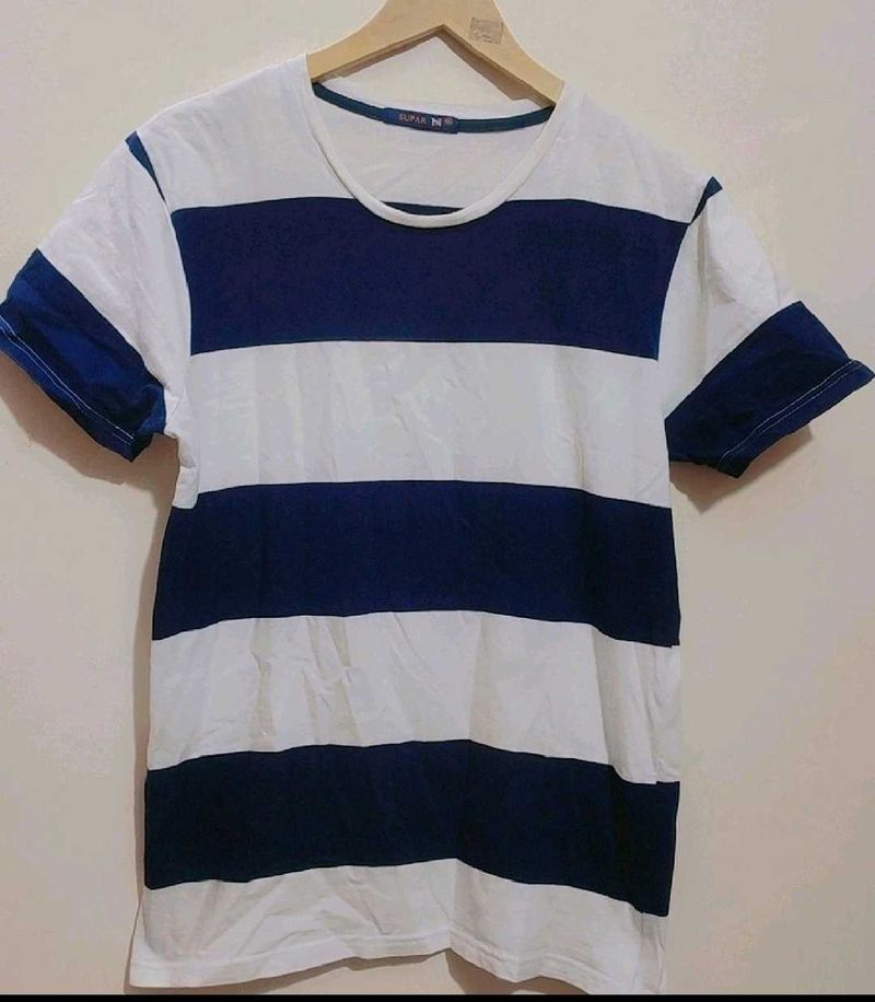 Navy Blue &amp; White Lines T-shirt For 36 Chest