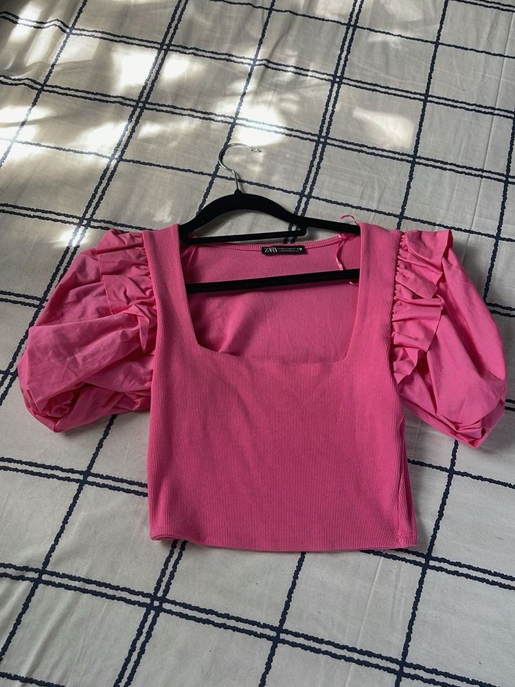 Pink Puff Sleeve Top