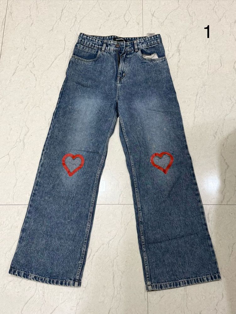 Blue Jeans with Red Heart Patches