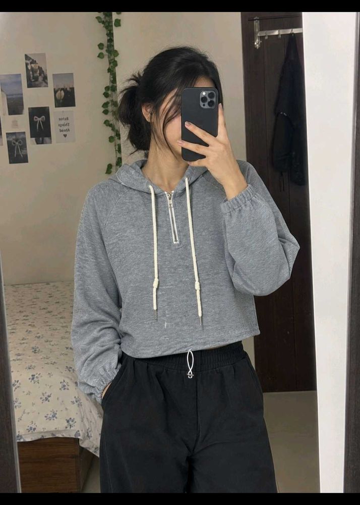 Grey Cropped Hoodie
