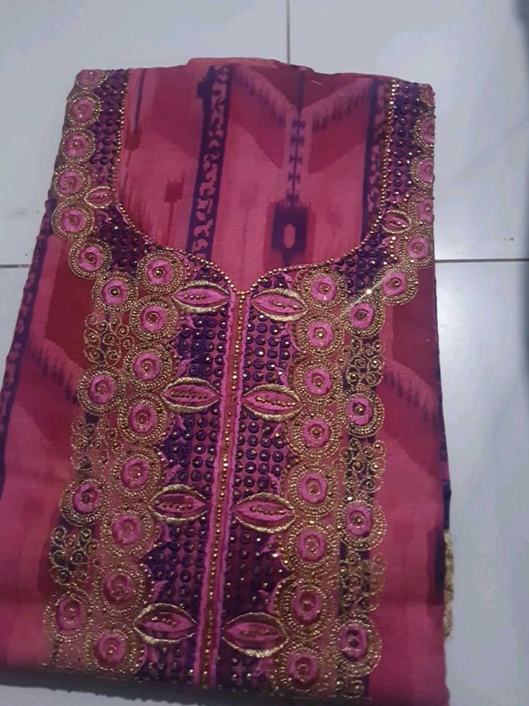 Unstitched Suit with Neck Embroidery