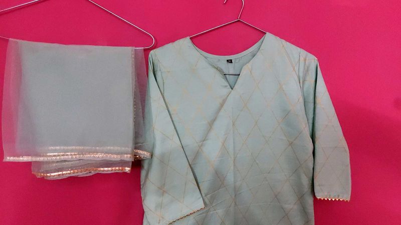 Light green straight kurti with dupatta