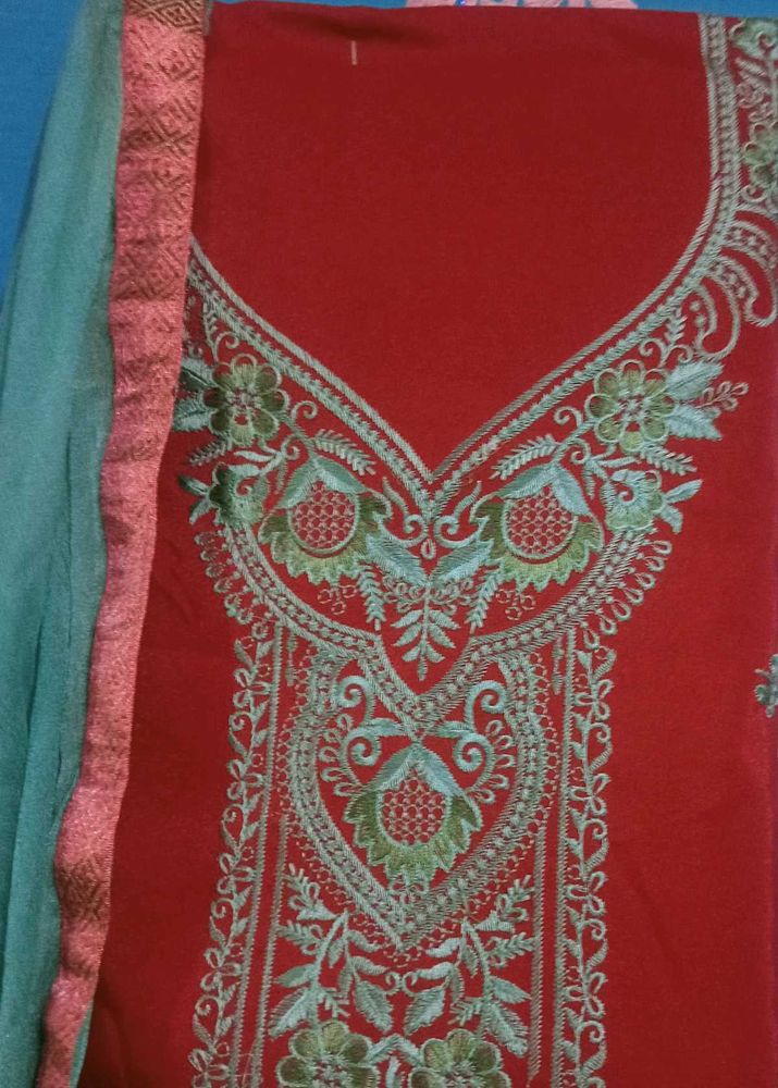 Embroidered Red Kurta n salwar with Dupatta materi