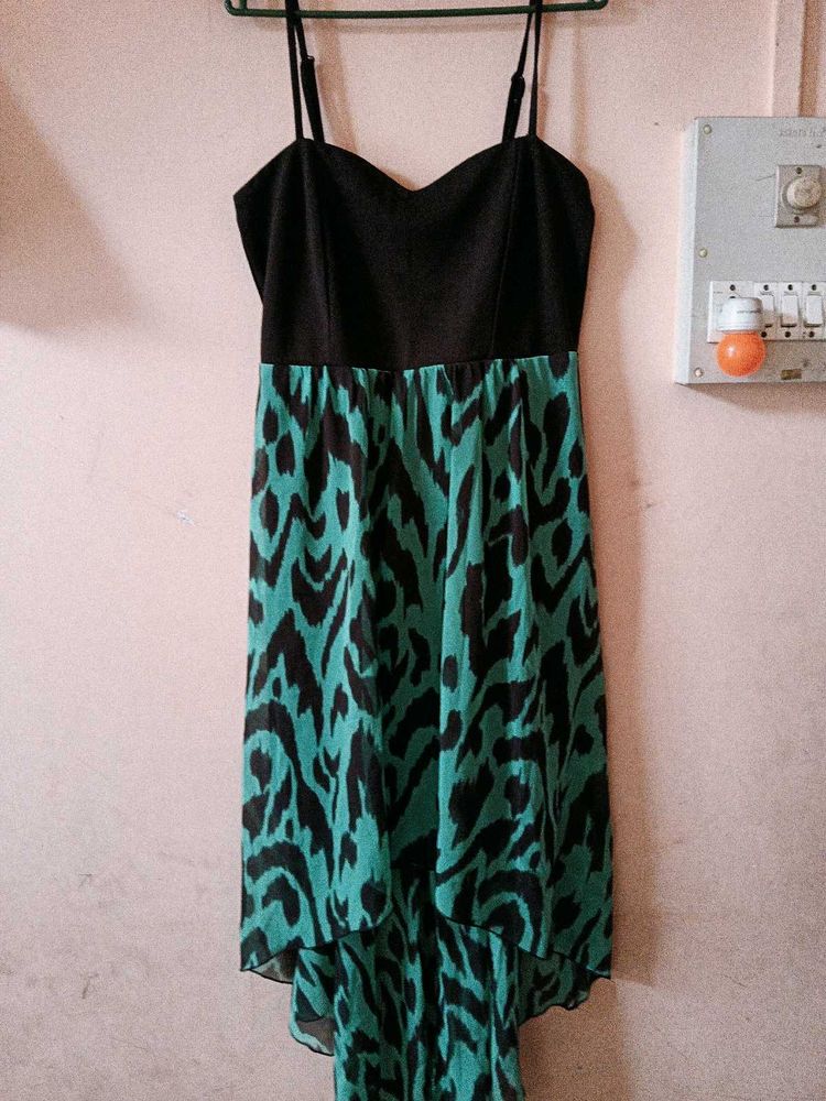 Stylish Black &amp; Teal Print Dress
