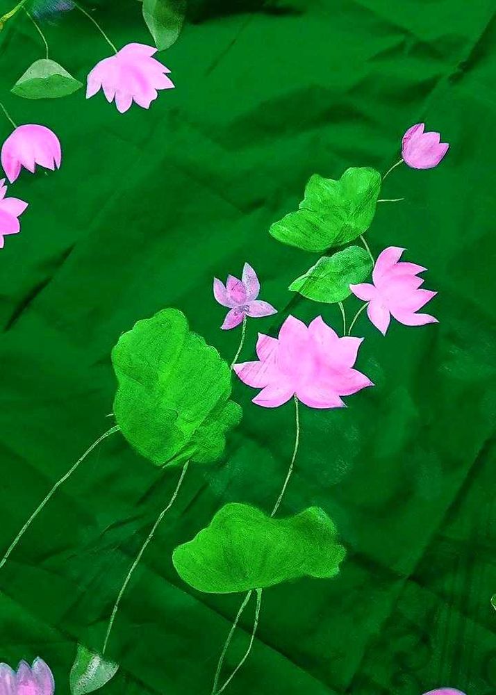 Green Handpainted Lotus Dupatta