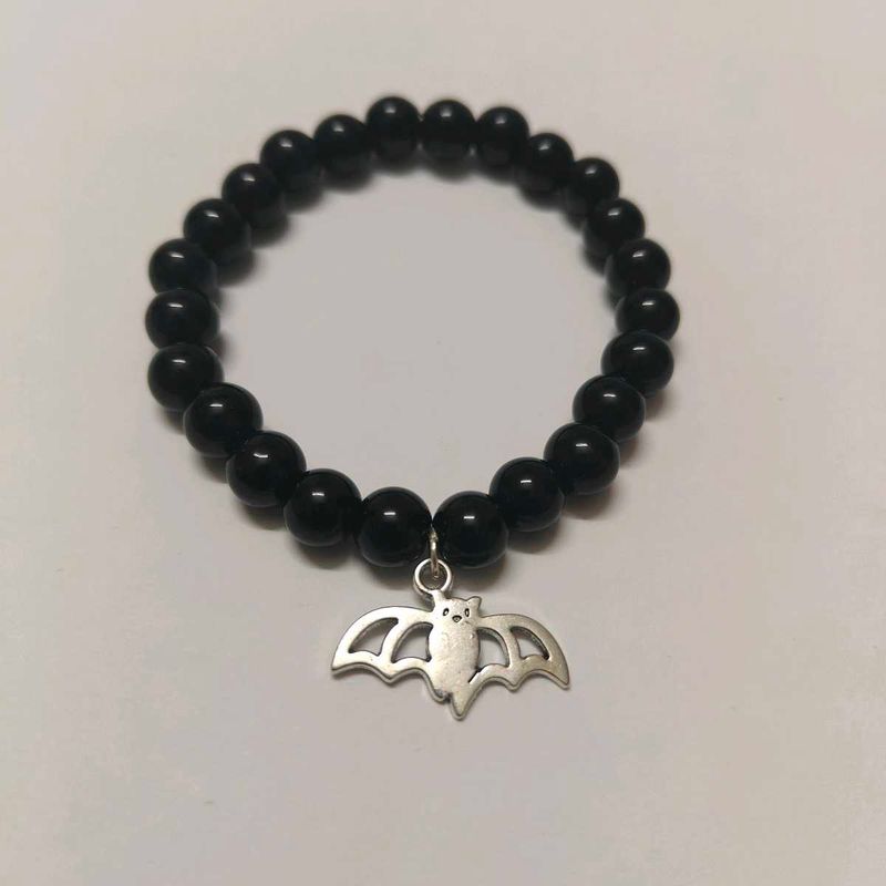 Gothic Bat Charm Beaded Bracelet