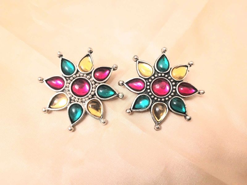 Multi-Color Sunburst Statement Earrings