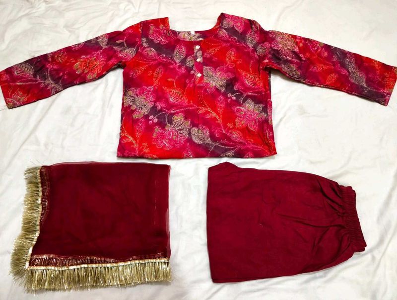Vibrant Floral Kurta Set with Dupatta