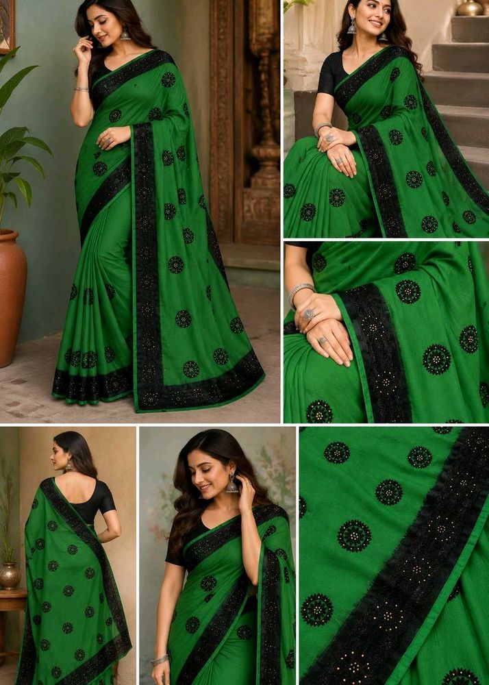 Elegant Green Embroidered Saree