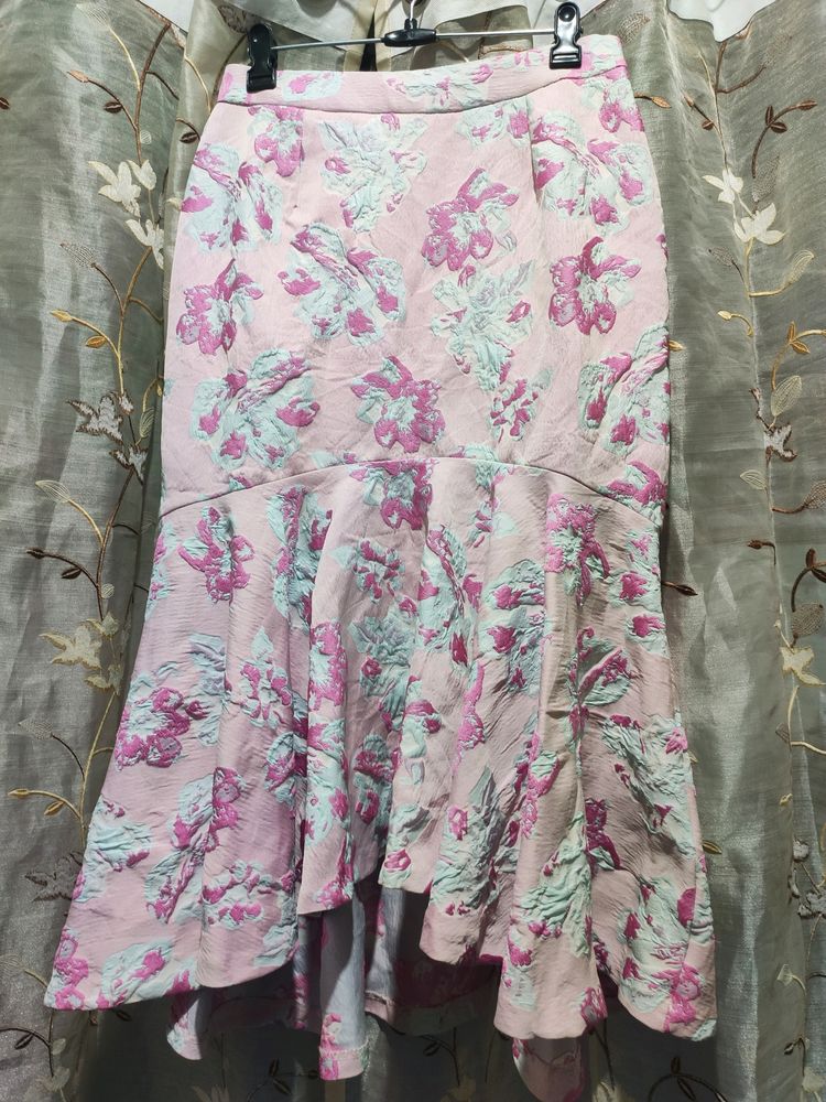 Floral Korean Pink Ruffle Skirt