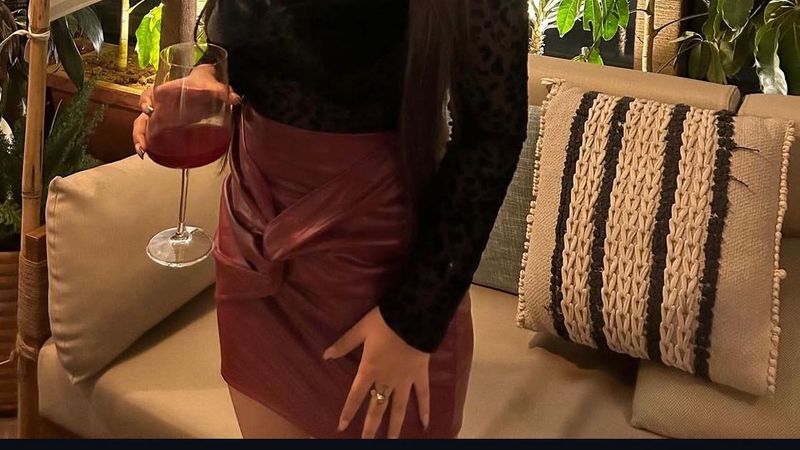 Burgundy Faux Leather Tweed Mini Skirt