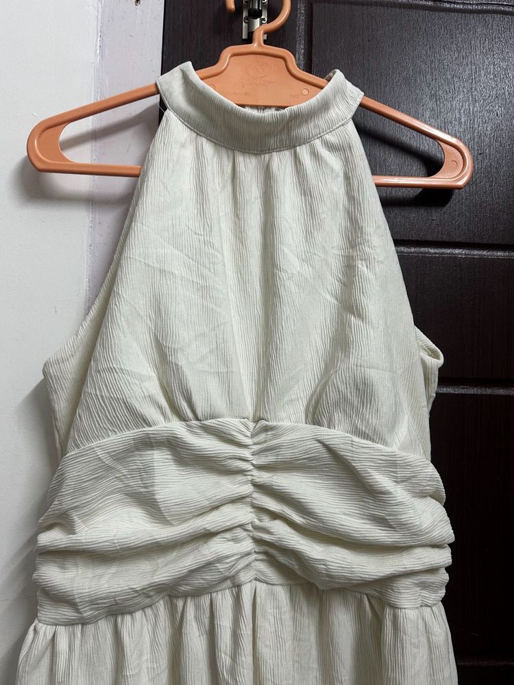 Cream Textured Halter Neck Dress