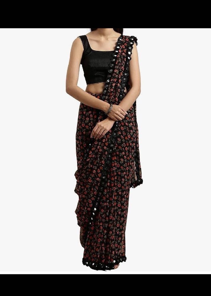 Floral Print Saree with Embellished Border