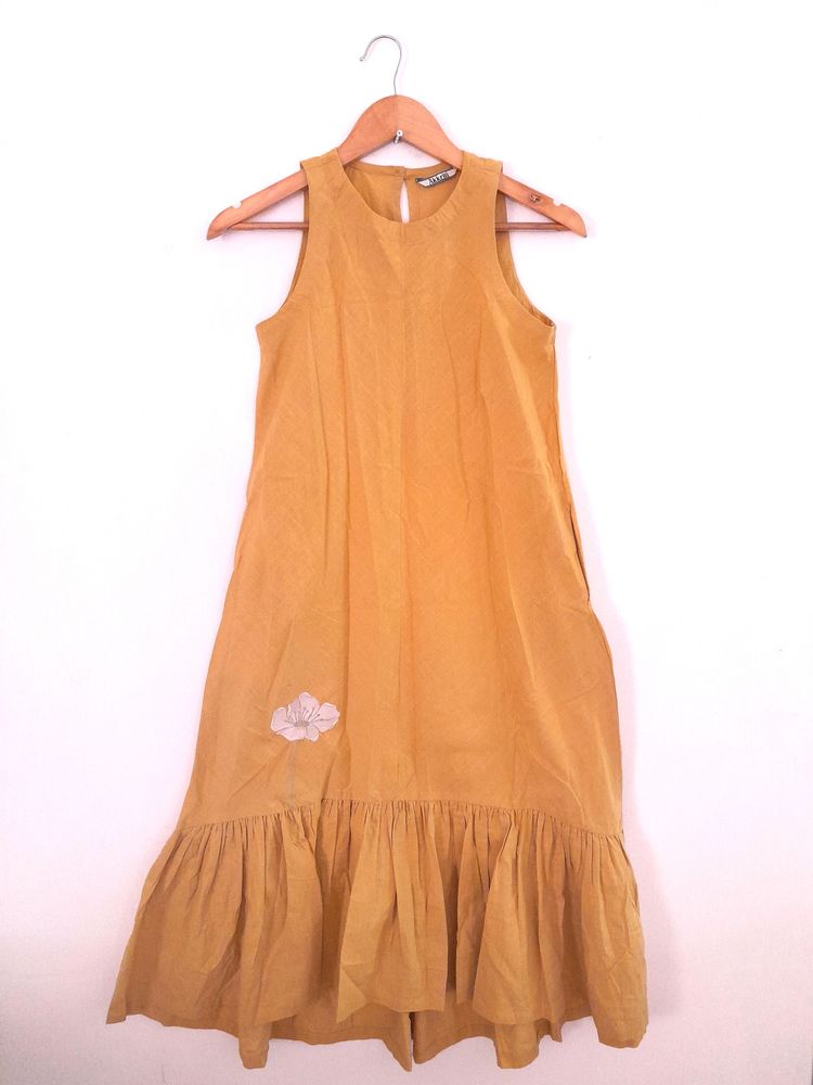 Casual Mustard Dress Hi low with pockets