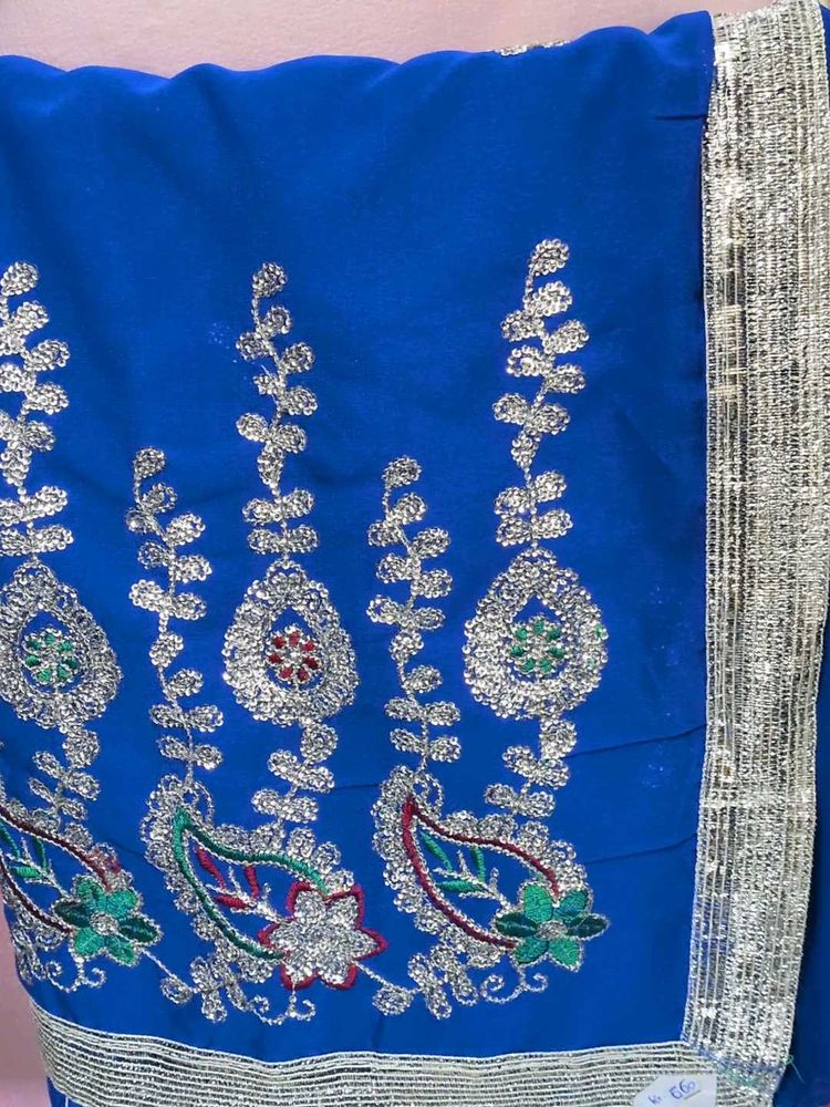 New Elegant Blue Embroidered Saree