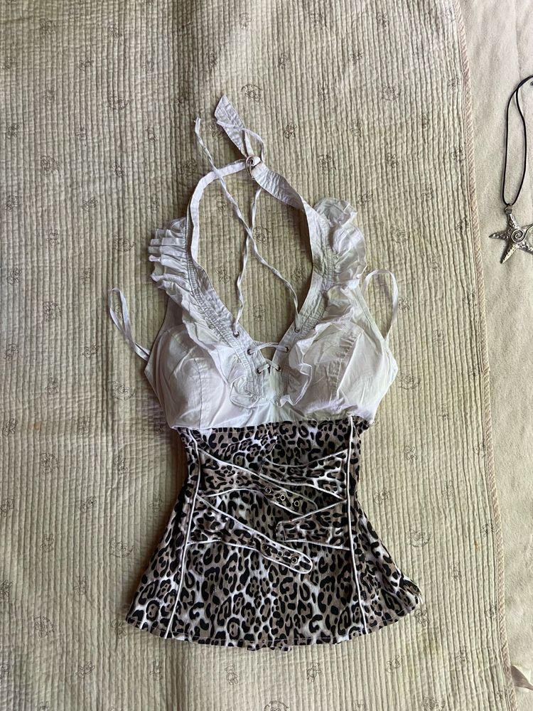 y2k Leopard Print Corset Top
