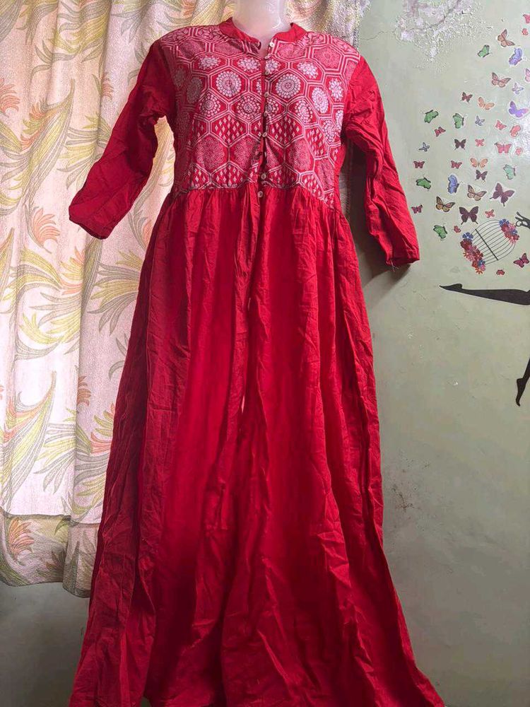 Red Embroidered Kurta