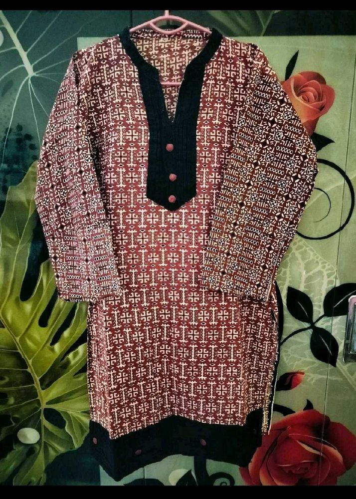 Maroon Printed Kurta